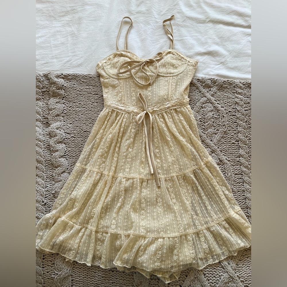 Lace and ribbon coquette mini dress
